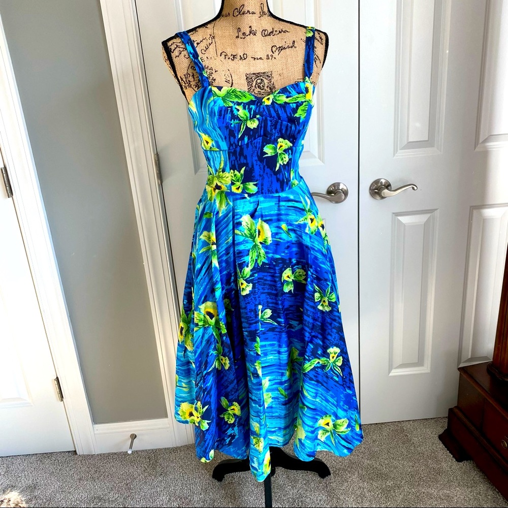 Deadly Dames Green and Blue Orchid dress with bolero
